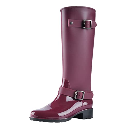 Celucke Damen Gummistiefel Halbhoch Regenstiefel Boots Ankle Stiefel Rutschfeste Wasserdicht Reitstiefel Stiefeletten Mode Gartenschuhe Schnee Schlupfstiefel von Celucke