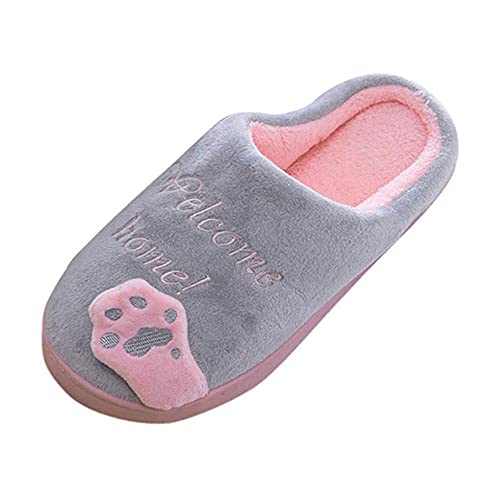 Celucke Damen Hausschuhe Homewear Cartoon Katze Plüsch Slippers Indoor Baumwoll Pantoffeln Rutschfeste Weiche Sohle Freizeitschuhe Winter Warm Schuhe von Celucke