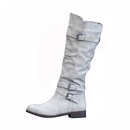 Celucke Damen Hohe Stiefeletten High Heels Stiefel Blockabsatz Elegant Winterstiefel mit Schnalle Winterschuhe Mode Langschaft Boots von Celucke