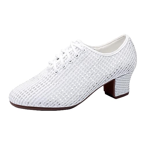 Celucke Damen Jazz-Schuhe Mädchen Jazz Modern PU-Leder Weiche Sohle Moderne Jazz Tanzen Schuhe Einfarbige Schnürschuhe Ballsaal Lateinamerikanische Tanzschuhe von Celucke