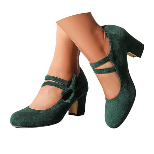 Celucke Damen Pumps mit Hohem Blockabsatz Party-Schuhe Elegant zum Hineinschlüpfen Riemchen High Heel Dirndl Halbschuhe Absatzschuhe Highheels Ballerina Trachtenschuhe für Oktoberfest von Celucke