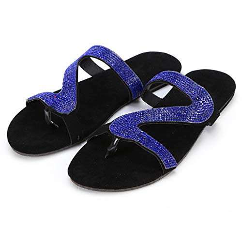 Celucke Damen Sandalen Sommer Strass Flache Schuhe Flat Heel Elegant Große Größe Römersandalen Pantoletten Peep Toe Lässige Sommerschuhe Strandsandalen von Celucke