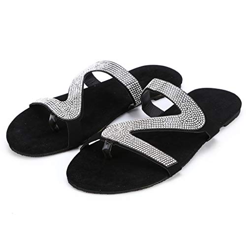Celucke Damen Sandalen Sommer Strass Flache Schuhe Flat Heel Elegant Große Größe Römersandalen Pantoletten Peep Toe Lässige Sommerschuhe Strandsandalen von Celucke
