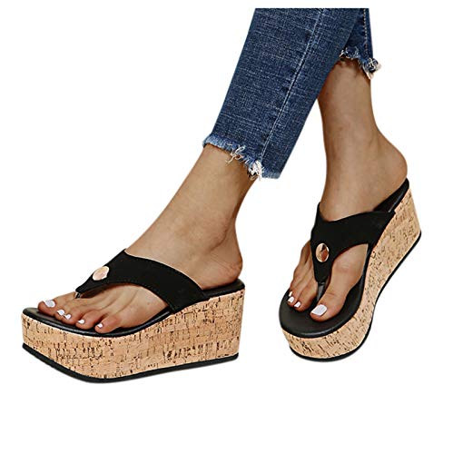 Celucke Damen Sandalen Sommer mit Absatz Frauen Keilabsatz Sandaletten Offene Schuhe Faux Leder Casual Plattform Römersandalen Flip Flops Freizeit Strandsandalen von Celucke