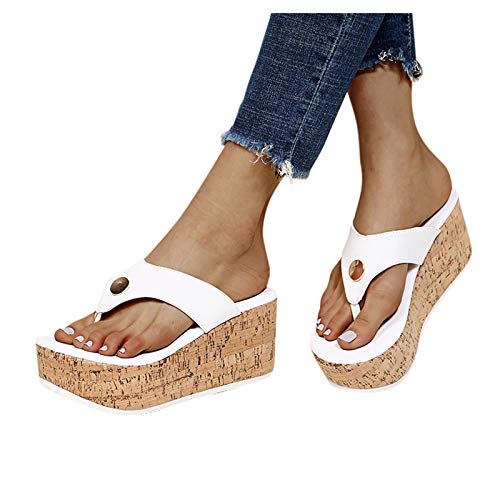 Celucke Damen Sandalen Sommer mit Absatz Frauen Keilabsatz Sandaletten Offene Schuhe Faux Leder Casual Plattform Römersandalen Flip Flops Freizeit Strandsandalen von Celucke