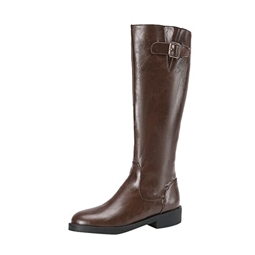 Celucke Damen Stiefel mit Absatz Winterstiefel Reißverschluss Halbhoch Damenstiefel Damenstiefeletten Gürtelschnalle Bequeme Einfarbig Kniehohe Lederstiefel Reiterstiefel Damenstiefel von Celucke