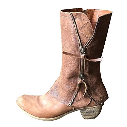 Celucke Damen Stiefeletten Cowboy Boots mit Trichterabsatz Stickereien Cowboystiefel Halbhoch Damenstiefel von Celucke