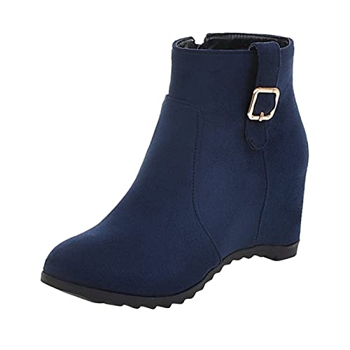 Celucke Damen Stiefeletten Keilabsatz Ankle Boots Kurzstiefel Casual Flache Schuhe Damenschuhe von Celucke