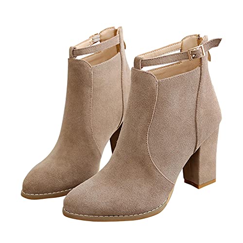 Celucke Damen Stiefeletten mit Absatz Boots High Heel Stiefel Römischestiefel Retro Mode Ankle-Boots von Celucke