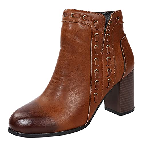 Celucke Damen Stiefeletten mit Absatz Boots High Heel Stiefel Römischestiefel Retro Mode Ankle-Boots von Celucke