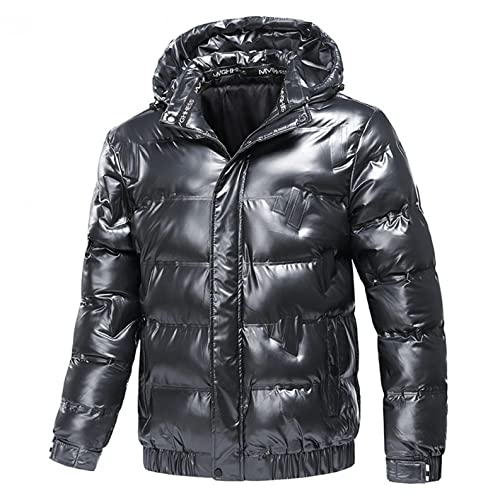 Celucke Daunenjacke Herren Glänzend Winterjacke Dicke Übergangsjacke mit Kapuze Lange Ärmel Mode Warm Outdoor Winddicht Funktionsjacke Daunenmantel Jacke von Celucke