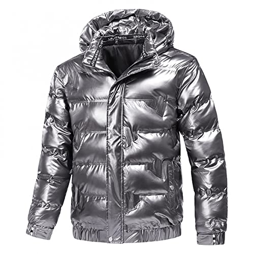 Celucke Daunenjacke Herren Glänzend Winterjacke Dicke Übergangsjacke mit Kapuze Lange Ärmel Mode Warm Outdoor Winddicht Funktionsjacke Daunenmantel Jacke von Celucke