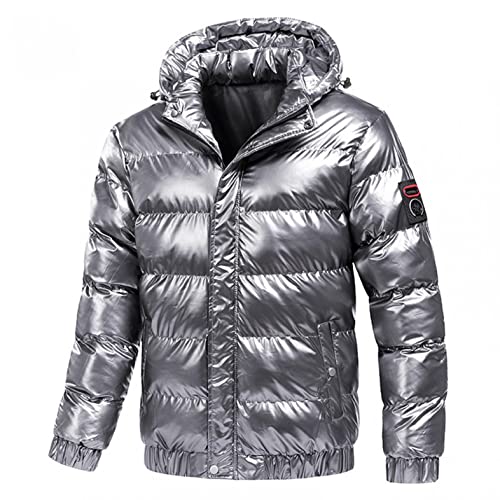 Celucke Daunenjacke Herren Glänzend Winterjacke Dicke Übergangsjacke mit Kapuze Lange Ärmel Mode Warm Outdoor Winddicht Funktionsjacke Daunenmantel Jacke von Celucke