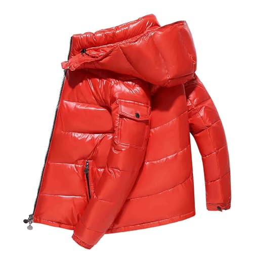 Celucke Daunenjacke Herren Glänzend Winterjacke Dicke Übergangsjacke mit Kapuze Lange Ärmel Mode Warm Outdoor Winddicht Funktionsjacke Daunenmantel Jacke von Celucke