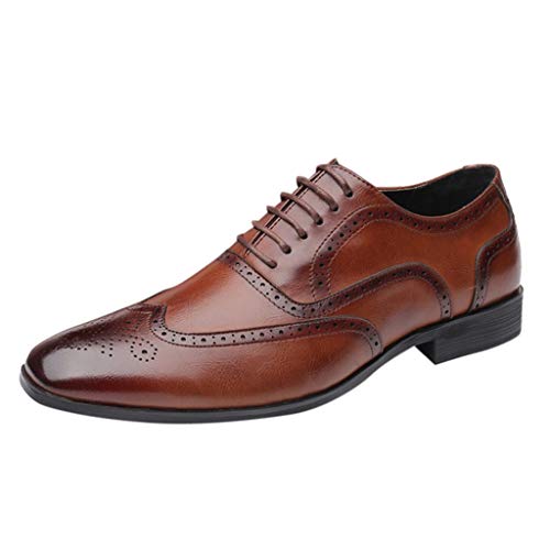 Celucke Derby-Schuhe Herren Anzugschuhe Spitz und Lang Geschnittene Derbys Flache Lederschuhe Schnürhalbschuhe Männer Hochzeit Casual Schnürschuhe von Celucke