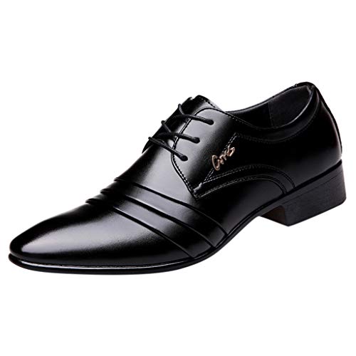 Celucke Derby-Schuhe Herren Spitz Derbys Schnürhalbschuhe Hochzeit Party Smoking Schuhe Männer Freizeitschuhe Anzugschuhe Oxford Casual Schnürschuhe (Schwarz, 41 EU) von Celucke