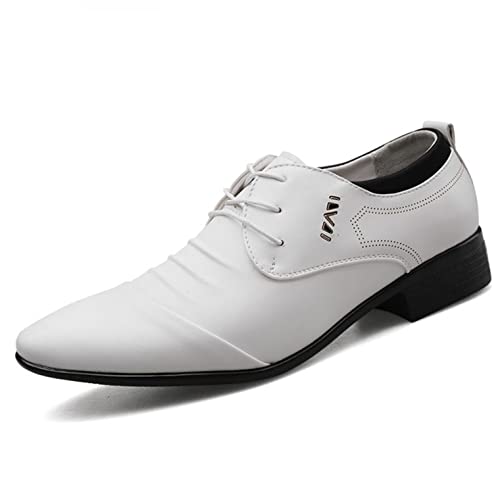 Celucke Derby-Schuhe Herren Spitz Derbys Schnürhalbschuhe Hochzeit Party Smoking Schuhe Männer Freizeitschuhe Anzugschuhe Oxford Casual Schnürschuhe (Weiß, 39 EU) von Celucke