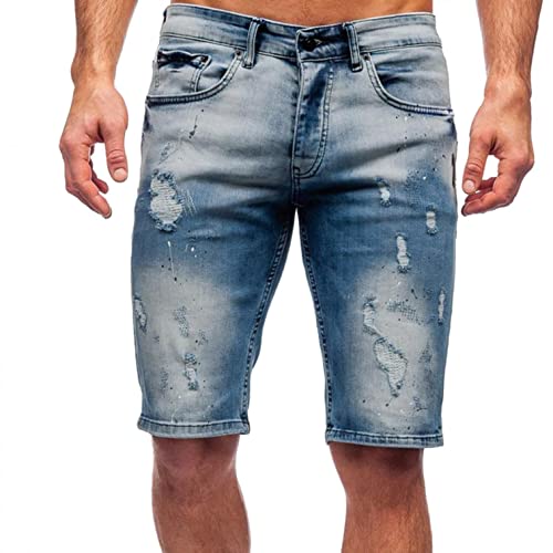 Celucke Destroyed Herren Jeans Shorts Kurze Hose Sommer Bermuda Denim im Used-Look, Männer Vintage Jeanshose Moderne Slim Fit Mix (Blau, W32) von Celucke