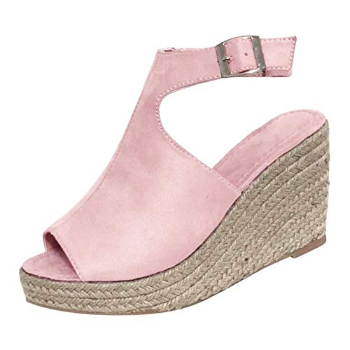 Celucke Espadrilles Damen Sommer Sandalen Plateau Keilsandalen Frauen Keilabsatz Sandaletten Offene Schuhe Flatform Slingback Freizeit Schuhe Sommerschuhe von Celucke