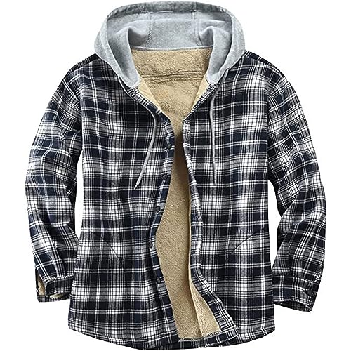 Celucke Flanelljacken für Herren Gefüttert Samt Holzfällerhemd Sherpa Futter Kariert Jacken mit Kapuze Fleece Flanell Button Down Thermohemd Holzfäller Flanellhemd Herrenjacke Winter Übergangsjacke von Celucke