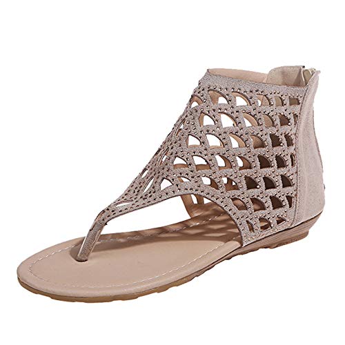 Celucke Flip Flops Damen Sandalen Elegante Flach Schaftsandaletten mit Strass Geschlossene Atmungsaktiv Hausschuhe Reißverschluss Römersandalen Hallux Slides von Celucke