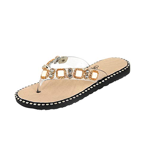 Celucke Flip Flops Damen Zehentrenner mit Strass,Komfortabel Flache Schuhe Licht Sandalen Sommerschuhe Indoor Outdoor Hausschuhe von Celucke