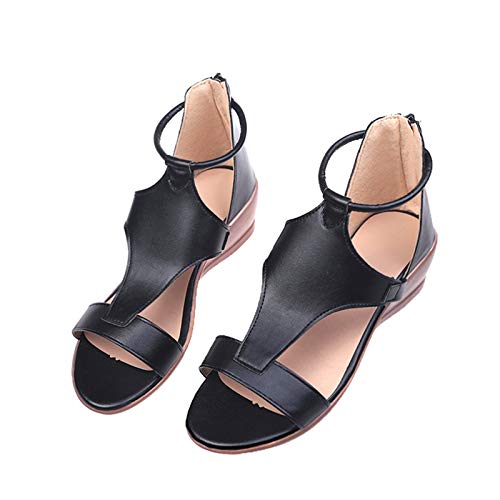 Celucke Frauen Keilabsatz Sandalen Sommer mit Reißverschluss Offene Schuhe Faux Leder Plattform Rom Damen Freizeit Große Größen Sommerschuhe von Celucke