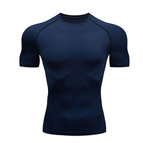 Celucke Funktionsshirt Herren Kompressionsshirt Kurzarm Laufshirt Muskelshirt Männer Sportshirts Atmungsaktiv Schnelltrocknend Trainingsshirt für Fitness Training Jogging (Blau, XXL) von Celucke