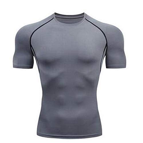 Celucke Funktionsshirt Herren Kompressionsshirt Kurzarm Laufshirt Muskelshirt Männer Sportshirts Atmungsaktiv Schnelltrocknend Trainingsshirt für Fitness Training Jogging (Grau, S) von Celucke