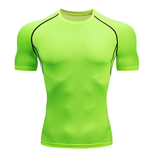 Celucke Funktionsshirt Herren Kompressionsshirt Kurzarm Laufshirt Muskelshirt Männer Sportshirts Atmungsaktiv Schnelltrocknend Trainingsshirt für Fitness Training Jogging (Grün, XS) von Celucke