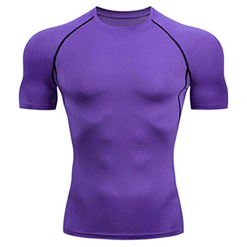 Celucke Funktionsshirt Herren Kompressionsshirt Kurzarm Laufshirt Muskelshirt Männer Sportshirts Atmungsaktiv Schnelltrocknend Trainingsshirt für Fitness Training Jogging (Violett, M) von Celucke