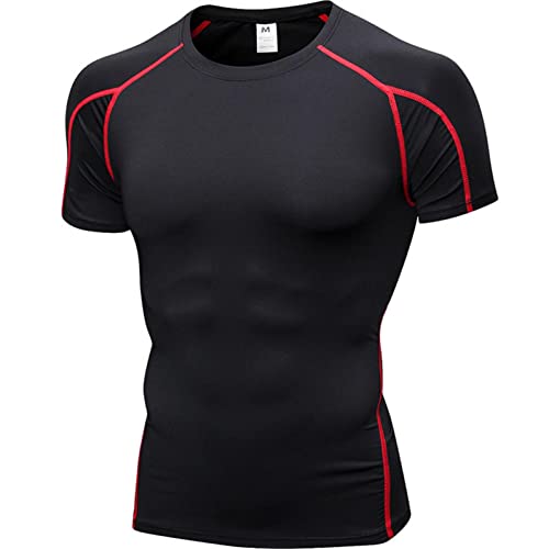 Celucke Funktionsshirt Herren Kurzarm Stehkragen mit Reißverschluss, Compression T Shirts Männer Kompressionsshirt Sport Laufshirt Trainingsshirt Fitness Gym (Rot, S) von Celucke