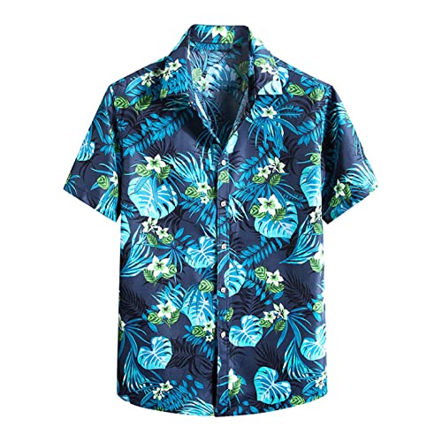 Celucke Funky Hawaiihemd Herren Hemden Kurzarm Hemd Sommer Kurzarmhemd Hawaii-Print Freizeithemden Reverskragen Sommerhemd mit Tasten Casual Loose Shirt Frühling Oberteile Strand(Blau,5XL) von Celucke
