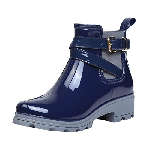 Celucke Gummistiefel Damen Gefüttert Kurze Regenstiefel Wasserdicht Winterstiefel Warme Regenschuhe Schlupfstiefel Rain Boots von Celucke