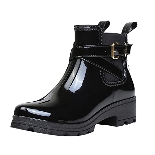 Celucke Gummistiefel Damen Gefüttert Kurze Regenstiefel Wasserdicht Winterstiefel Warme Regenschuhe Schlupfstiefel Rain Boots von Celucke