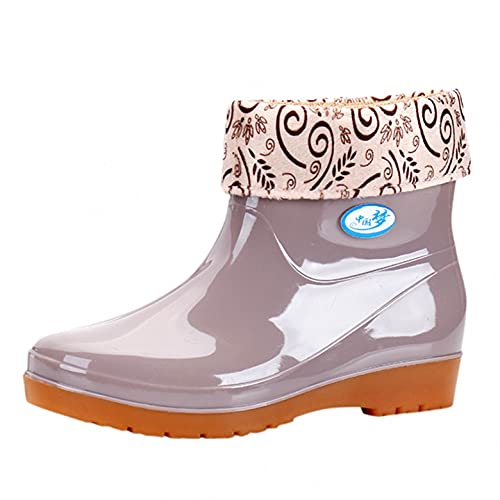 Celucke Gummistiefel Damen Kurzschaft mit Gefüttert Regenstiefel Wasserdicht Kurze Winterstiefel Warme Regenschuhe Schlupfstiefel Rain Boots von Celucke