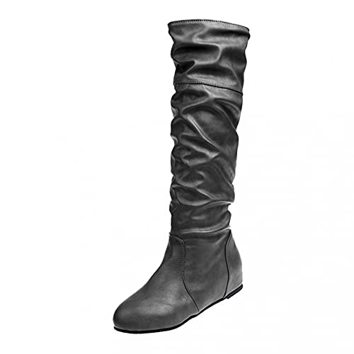 Celucke Halbhohe Stiefeletten Damen High Heels Stiefel mit Blockabsatz Elegant Schlupfstiefel Winterstiefel Winterschuhe Mode Outdoorstiefel Langschaft Boots von Celucke