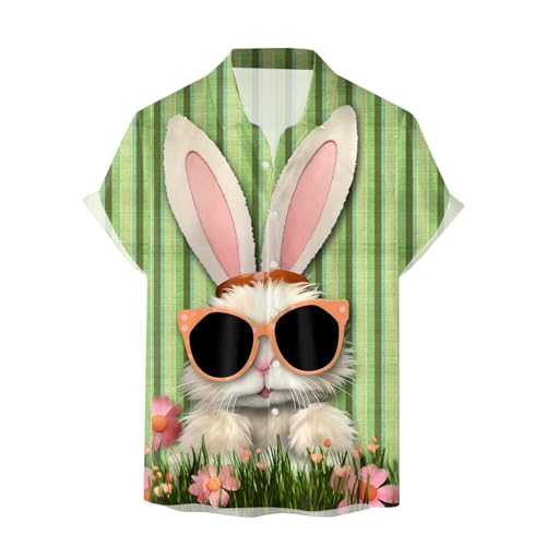 Celucke Happy Easter Hemd Osterhemd Herren Edel Sommer Hemden Atmungsaktiv Kurzarm Sommerhemd 3D Druck Herrenhemden Kurzarmshirt Men Shirts Urlaub Karneval Kleidung von Celucke