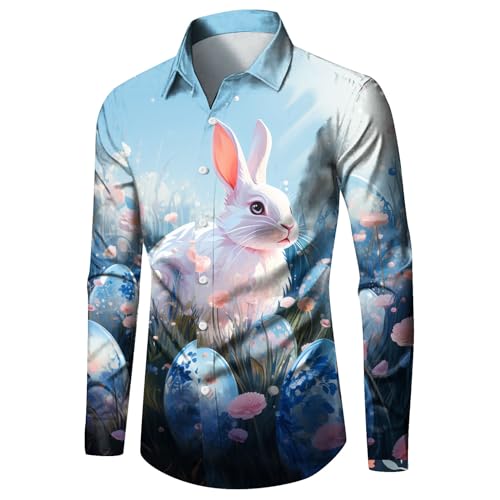 Celucke Happy Easter Hemd Osterhemd Herren Edel Sommer Hemden Atmungsaktiv Langarm Sommerhemd 3D Druck Herrenhemden Funky Hawaiihemd Süssigkeit Hemden Ostern Tops von Celucke