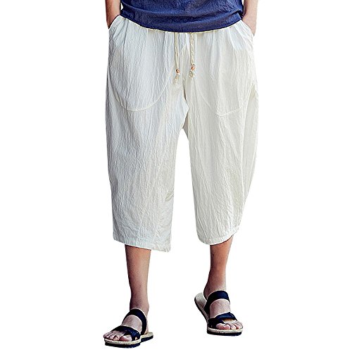 Celucke Haremshose Herren Hose Leinenhose Übergroße Kurzhose Freizeithose Einfarbig Casual Tunnelzug Strandhose Lose Sommerhose Jogginghose von Celucke