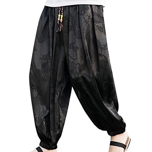 Celucke Haremshose Herren Lang Elastische Taille Jogginghose Breite Baggy Atmungsaktiv Pumphose Japanische Hose Einfarbig Aladinhose Y2k Hippie Streetwear Freizeit Sporthose von Celucke
