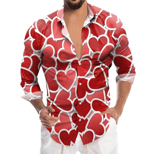 Celucke Hemd Herren Herrenhemden Revers Businesshemd Herzdruck Slim Fit Hemden Lustig Langarm Ugly Hawaii-Hemd Für Herren Frühling Kostüm Partner Geschenke von Celucke