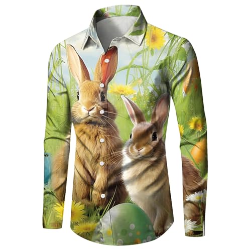 Celucke Hemd Herren Lustig Ostern Osterhemd Herren Edel Tshirt Herren Lustig Ostern Langarm Sommerhemd Lustig Osterhase Osterei Muster Funky Hawaiihemd Urlaub Karneval Kleidung von Celucke