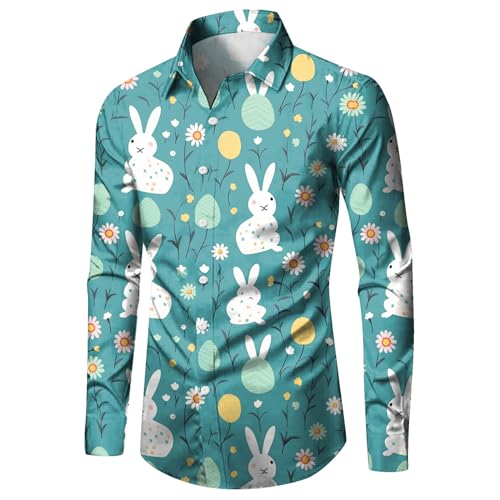 Celucke Hemd Herren Lustig Ostern Osterhemd Herren Edel Tshirt Herren Lustig Ostern Langarm Sommerhemd Lustig Osterhase Osterei Muster Funky Hawaiihemd Urlaub Karneval Kleidung von Celucke