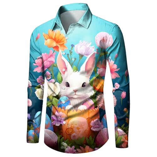 Celucke Hemd Herren Lustig Ostern Ostershirts Herren Edel Sommer Hemden Atmungsaktiv Langarm Sommerhemd Lustig Osterhase Osterei Muster Ostern Kleidung Revers Süssigkeit Hemden Ostern Tops von Celucke