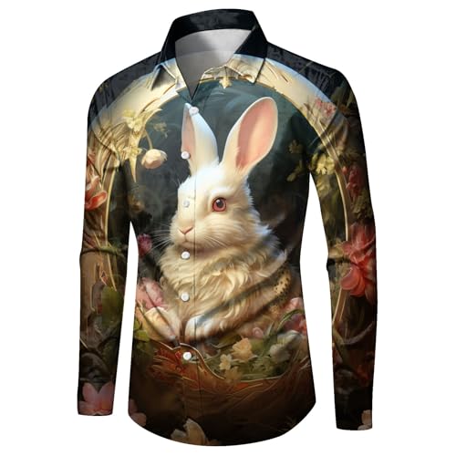 Celucke Hemd Herren Lustig Ostern Ostershirts Herren Edel Sommer Hemden Atmungsaktiv Langarm Sommerhemd Lustig Osterhase Osterei Muster Ostern Kleidung Revers Süssigkeit Hemden Ostern Tops von Celucke
