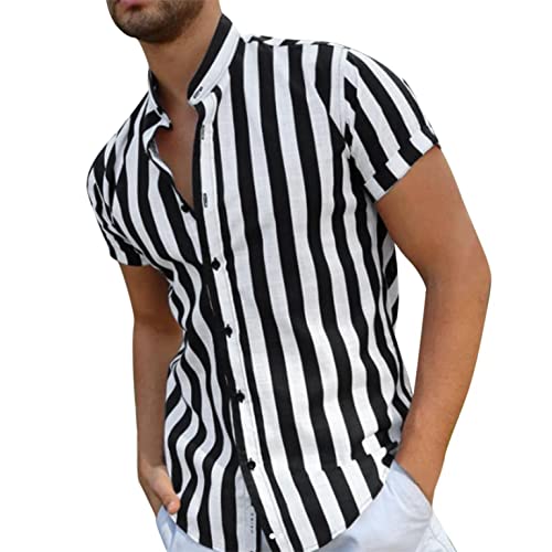 Celucke Hemd Kurzarm Herren Shirt mit Gestreiftem Baumwolle Freizeithemd Revers Hemden Sommer Shirts Regular Fit Shirts Sommerhemd Anzugshemd Kurzarmhemd Tshirt von Celucke