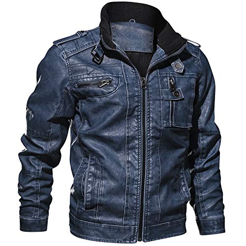 Celucke Herren Bomber Jacke Lederjacken aus Kunstleder Vintage Slim Fit,Männer Winterjacke Bikerjacke Übergangsjacke von Celucke