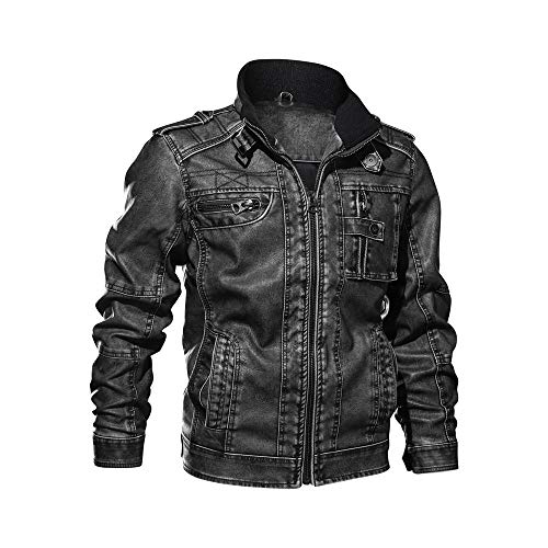 Celucke Herren Bomber Jacke Lederjacken aus Kunstleder Vintage Slim Fit,Männer Winterjacke Bikerjacke Übergangsjacke von Celucke