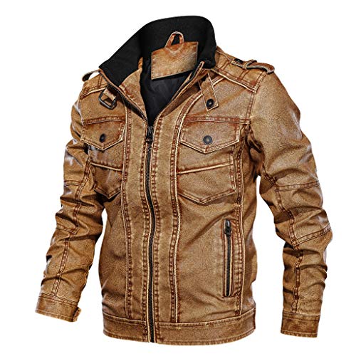 Celucke Herren Bomber Jacke Lederjacken aus Kunstleder Vintage Slim Fit,Männer Winterjacke Bikerjacke Übergangsjacke von Celucke